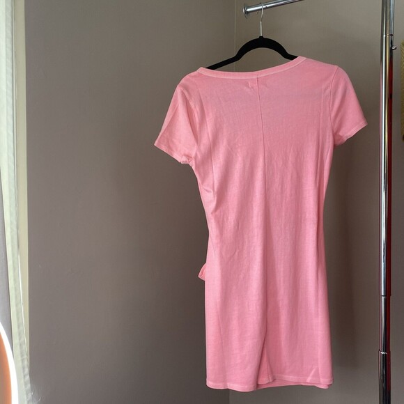 L*SPACE Abalone Dress Front Knot Mini Jersey Knit Short Sleeve Pink Small - Picture 3 of 4